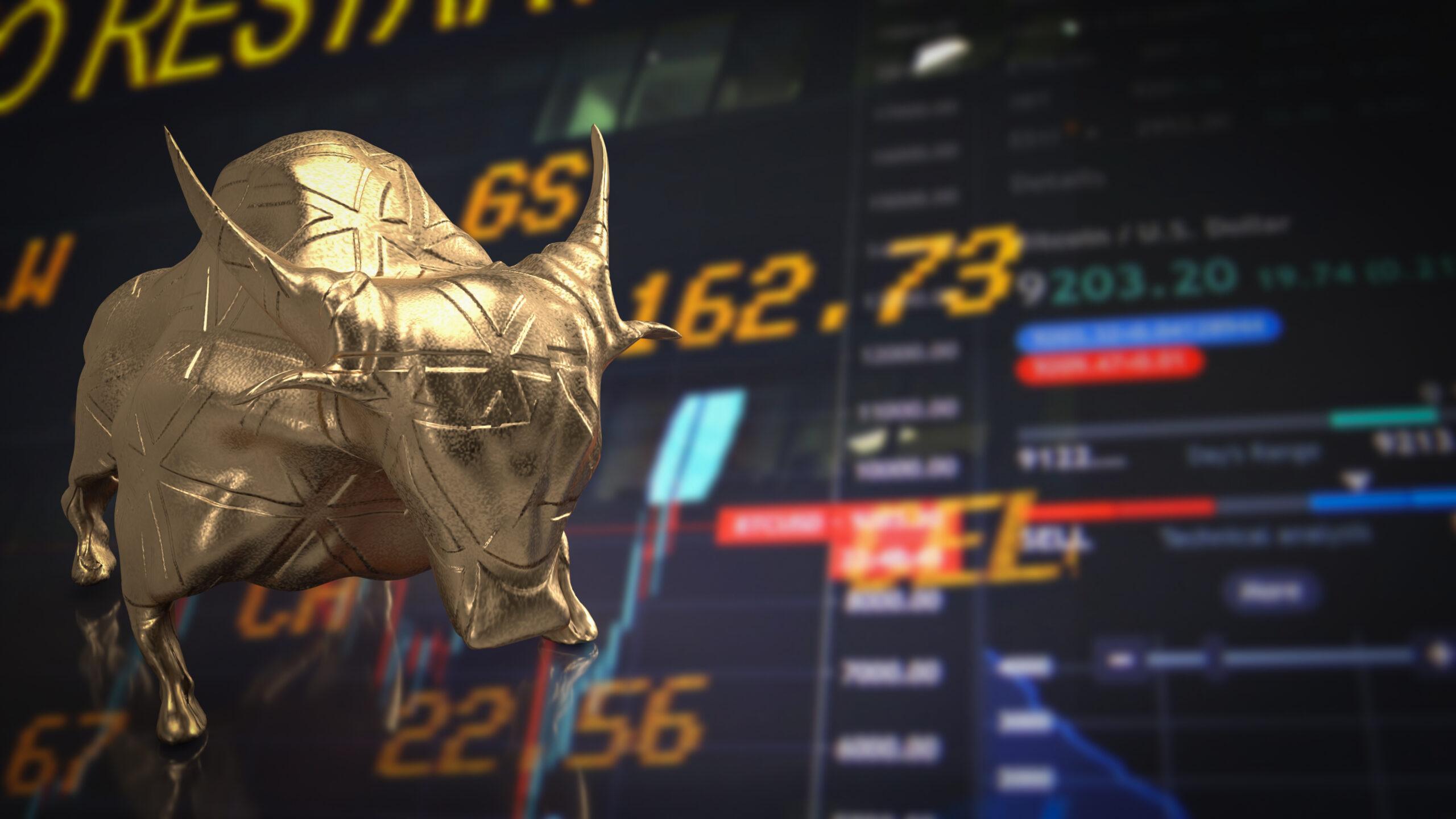 gold bull chart background business concept 3d rendering scaled